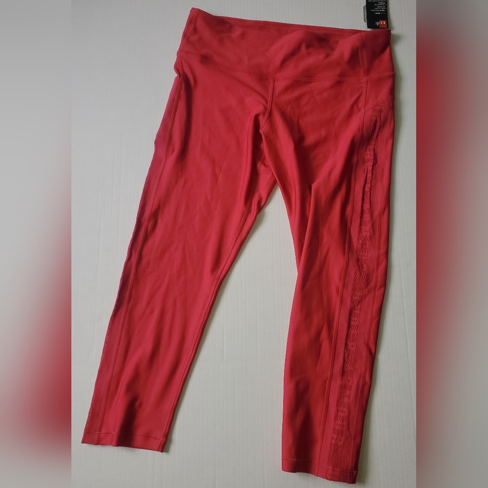Under Armour Women's Compression Ankle Crop Leggings Sz XL Deep Dark Coral